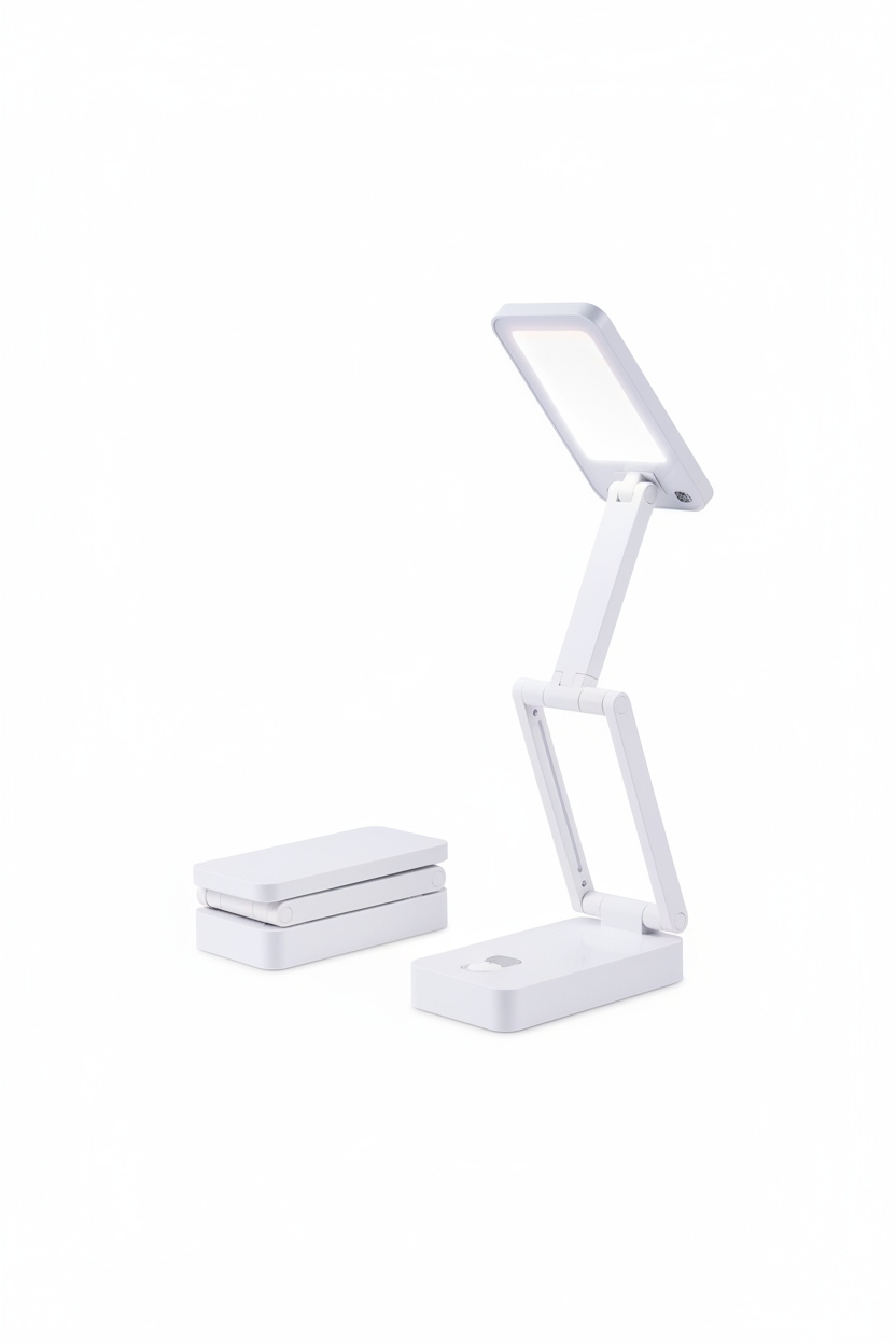 Rechargeable Table Lamp White – Compact Fold-Up Portable Desk Light | Model 7227